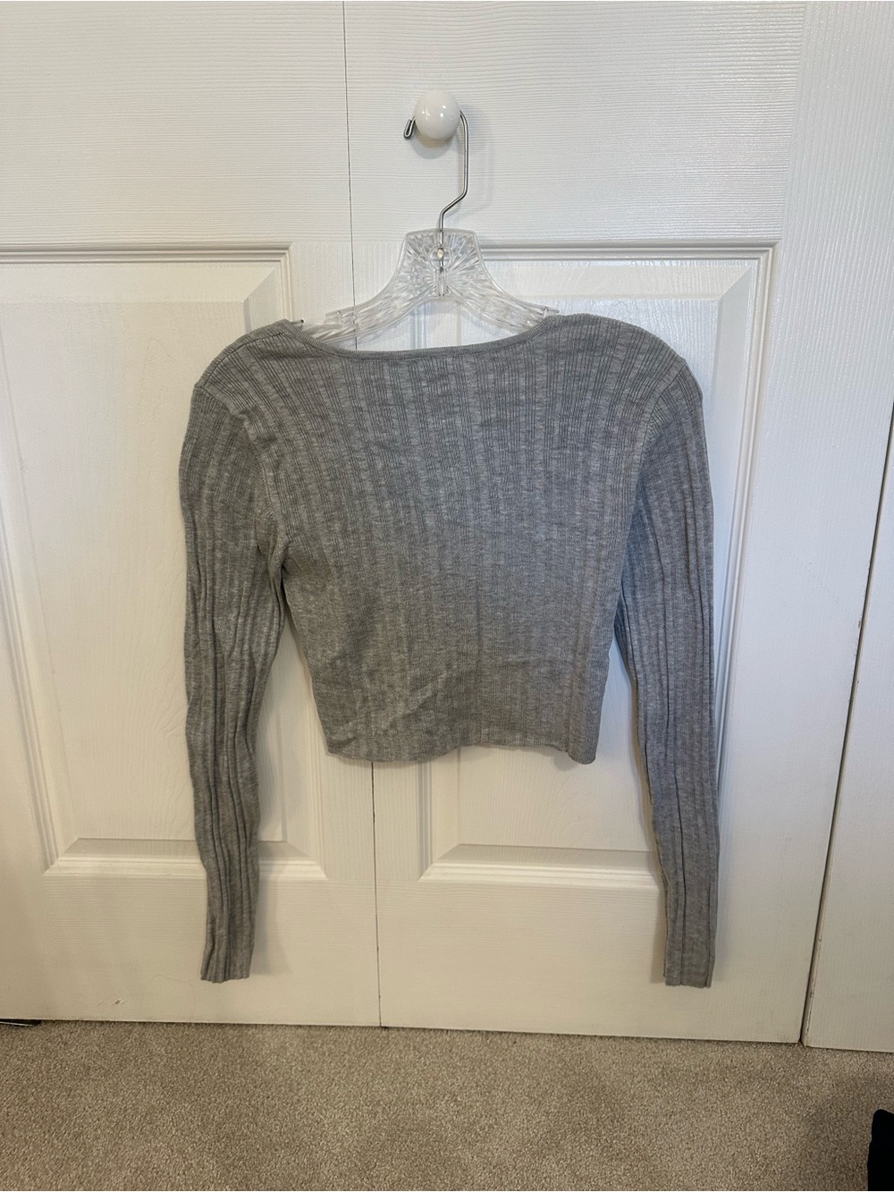 Garage Light Gray Ribbed Button-Up Crop Top - Picture 4 of 4